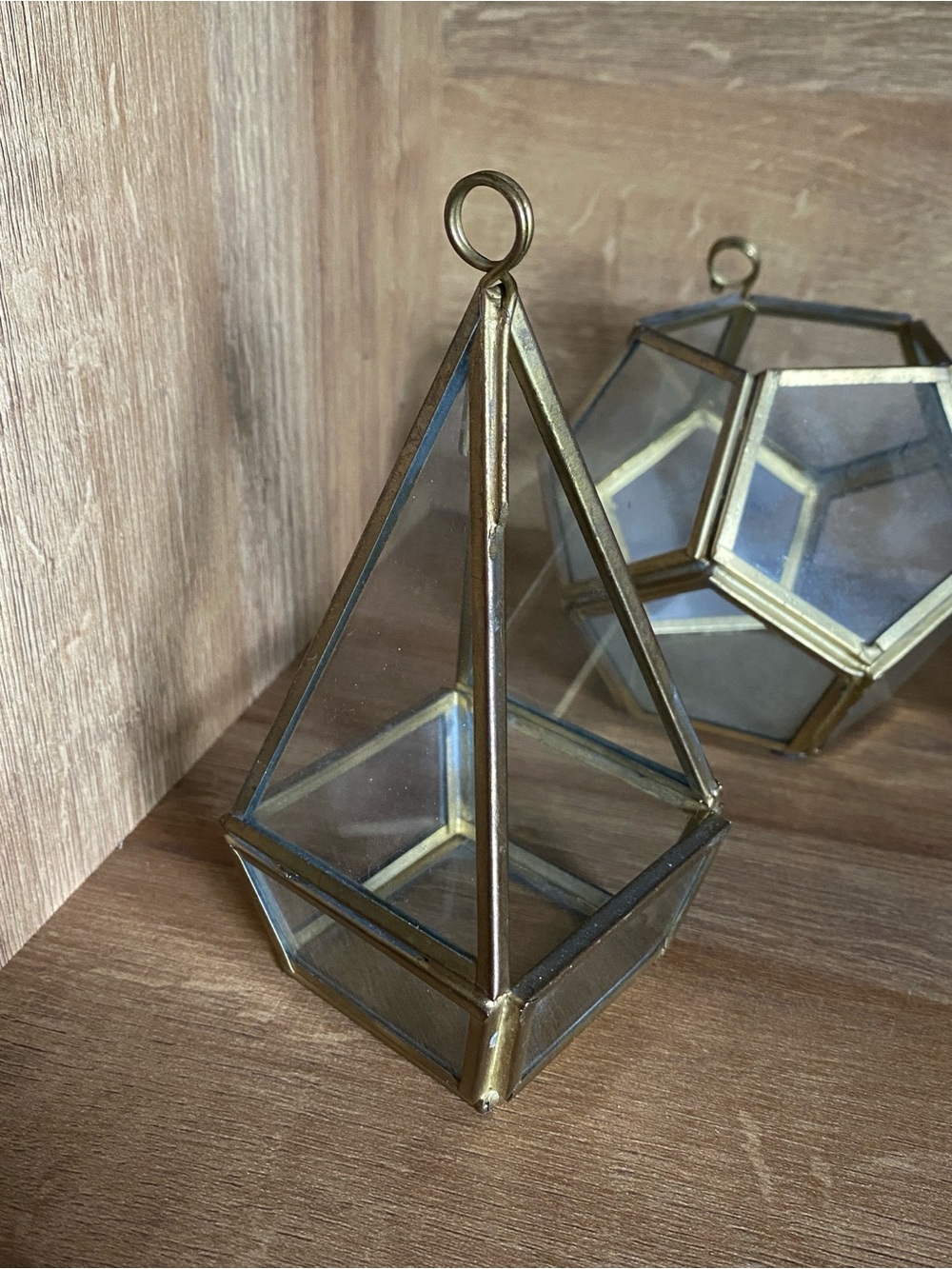 Brass Geometric Display or Hanging Terrarium - Set of 3 - Picture 2 of 4